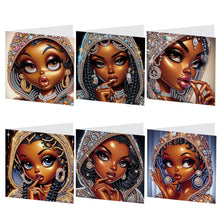 Load image into Gallery viewer, 6Pcs Black Girl DIY Diamond Painting Card Diamond Drawing Card for Adults
