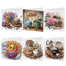 Load image into Gallery viewer, 6Pcs Coffee Afternoon Tea DIY Diamond Painting Card Diamond Drawing Card
