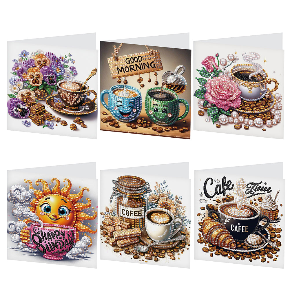 6Pcs Coffee Afternoon Tea DIY Diamond Painting Card Diamond Drawing Card