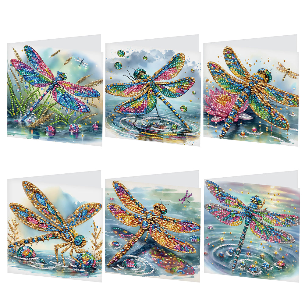 6Pcs Dragonfly DIY Diamond Painting Card Diamond Drawing Card for Friends