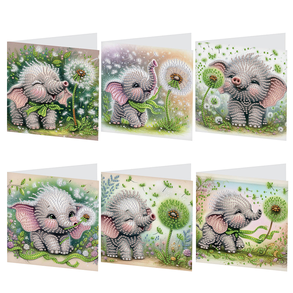 6Pcs Baby Elephant DIY Diamond Painting Card Diamond Drawing Card for Friends