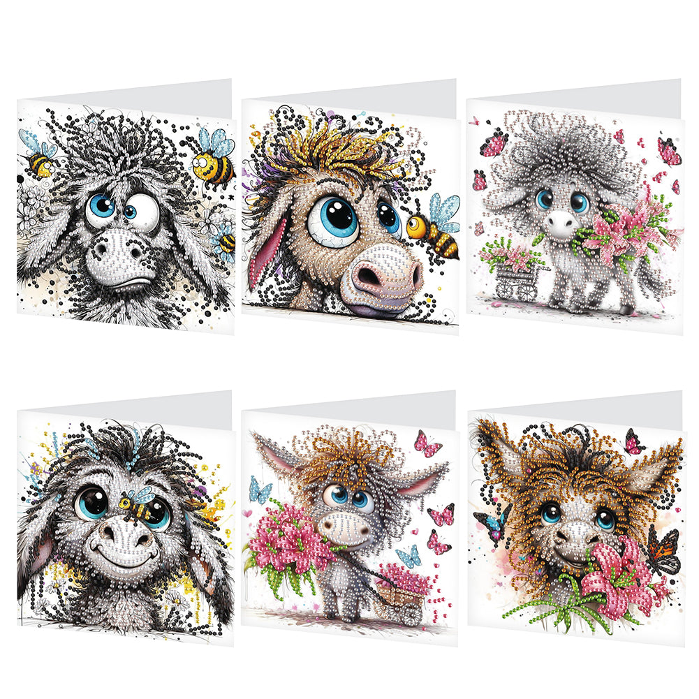 6Pcs Funny Donkey DIY Diamond Painting Card Diamond Drawing Card for Friends