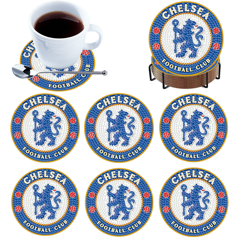 6Pcs Wooden Football Club Diamond Painting Coasters DIY Coaster Diamond Dot Kits