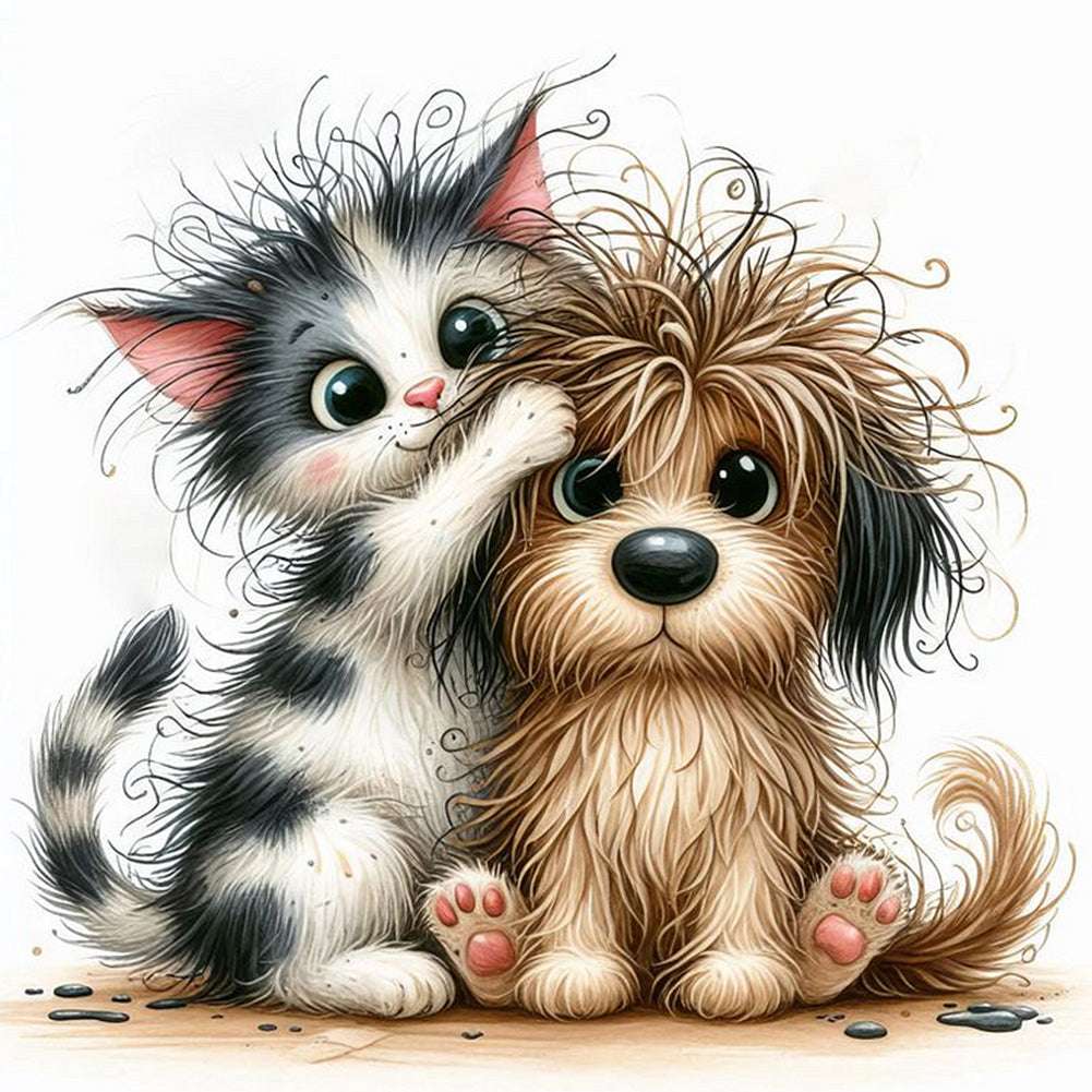 Diamond Painting - Full Round - Cat And Dog (30*30CM)