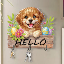 Load image into Gallery viewer, Wooden Special Shape Hello Dog 3 Hooks Diamond Painting Hook Rail for Wall Door
