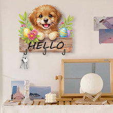 Load image into Gallery viewer, Wooden Special Shape Hello Dog 3 Hooks Diamond Painting Hook Rail for Wall Door
