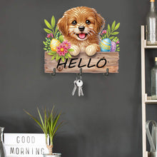 Load image into Gallery viewer, Wooden Special Shape Hello Dog 3 Hooks Diamond Painting Hook Rail for Wall Door
