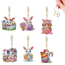 Load image into Gallery viewer, 6Pcs Double Sided Special Shape Easter Bunny Diamond Painting Art Keyring
