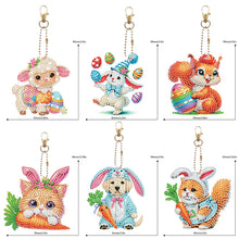 Load image into Gallery viewer, 6Pcs Double Sided Special Shape Easter Animals Diamond Painting Art Keyring
