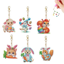 Load image into Gallery viewer, 6Pcs Double Sided Special Shape Easter Animals Diamond Painting Art Keyring
