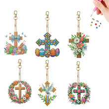 Load image into Gallery viewer, 6Pcs Double Sided Special Shape Easter Cross Diamond Painting Art Keyring
