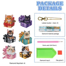 Load image into Gallery viewer, 6Pcs Double Sided Special Shape Gift Box Cat Diamond Painting Art Keyring
