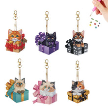 Load image into Gallery viewer, 6Pcs Double Sided Special Shape Gift Box Cat Diamond Painting Art Keyring
