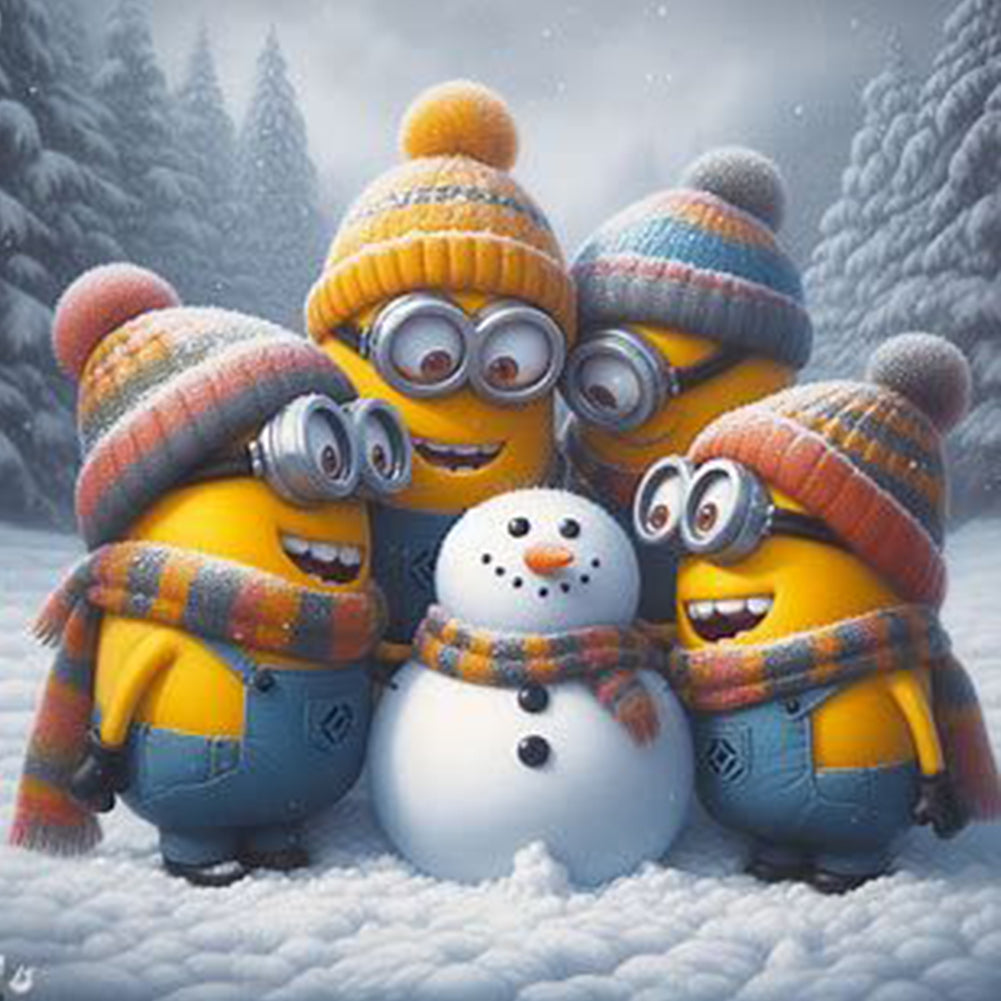 Diamond Painting - Full Round - Minions Making Snowmen (40*40CM)