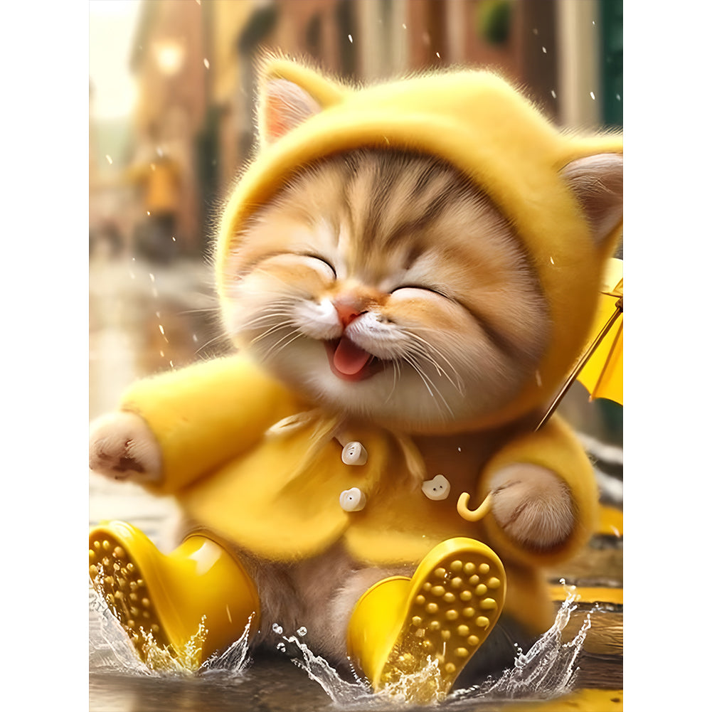 Diamond Painting - Full Round - Yellow Raincoat Cat (30*40CM)