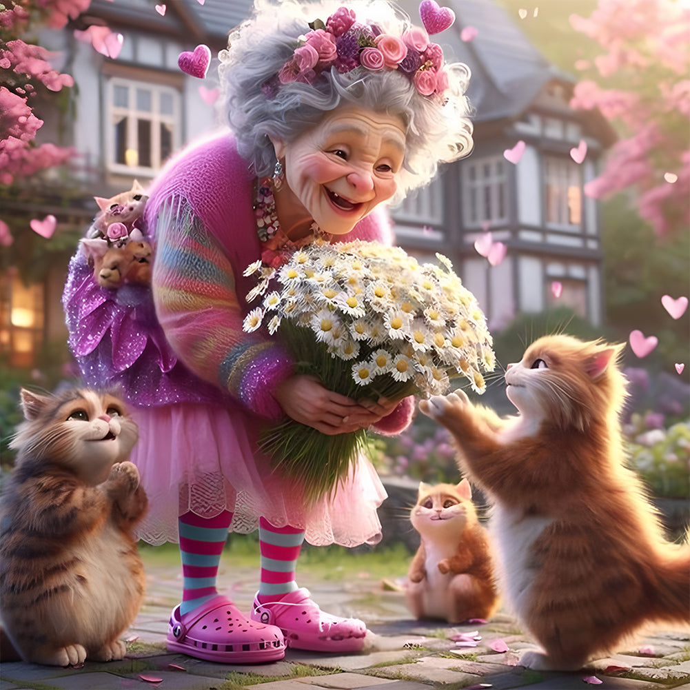 Diamond Painting - Full Round - Cute Old Lady (40*40CM)