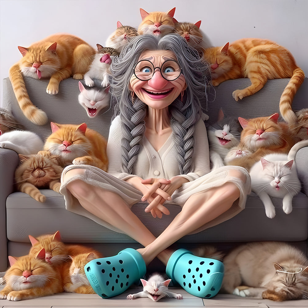 Diamond Painting - Full Round - Cute Old Lady (40*40CM)