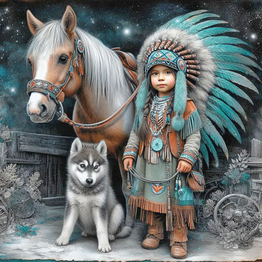 Diamond Painting - Full Round - Indian Child (40*40CM)