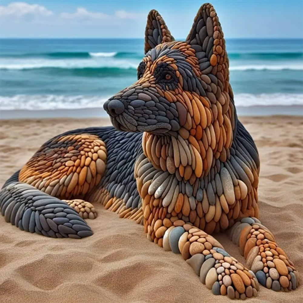 Diamond Painting - Full Round - Stone Head Art Beach Puppy (30*30CM)