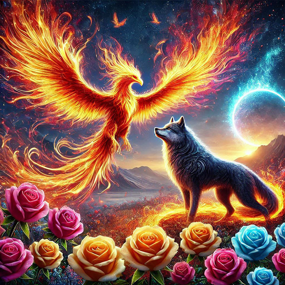 Diamond Painting - Full Round - Phoenix And Wolf (40*40CM)