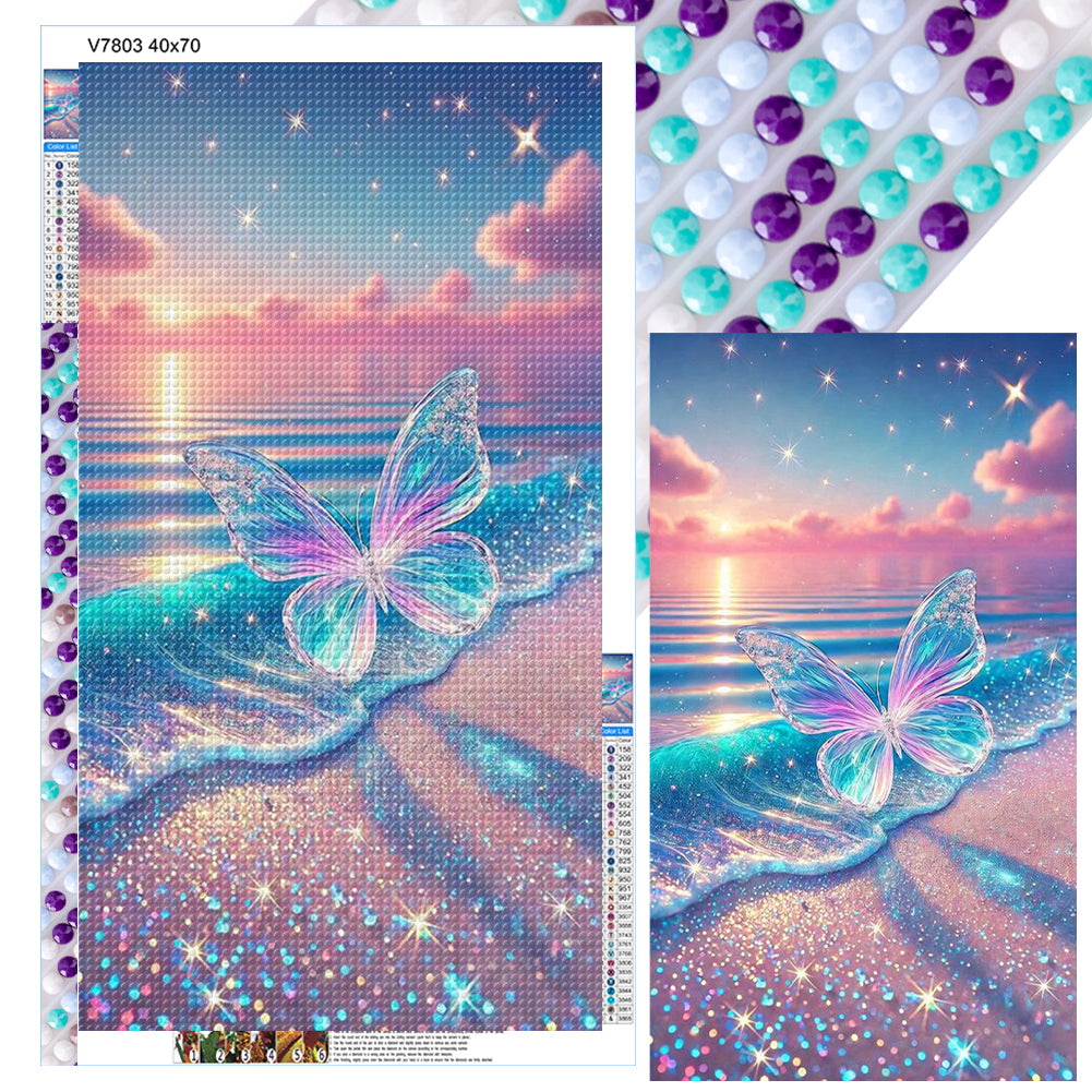 Diamond Painting - Full Round - Transparent Butterfly On The Beach (40*70CM)