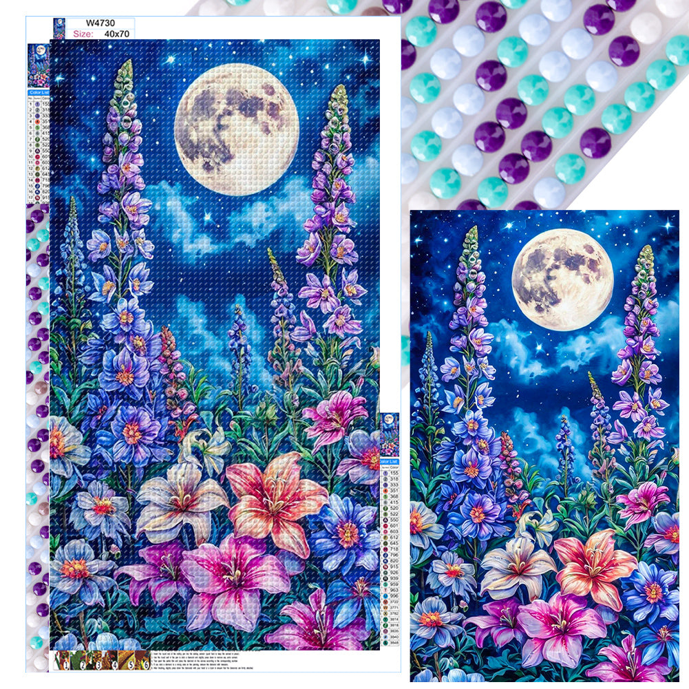 Diamond Painting - Full Round - Flowers Under The Moon (40*70cm)