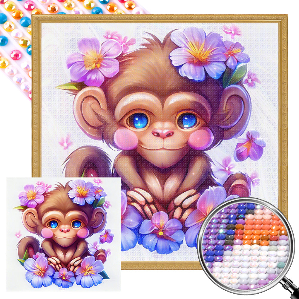 AB Diamond Painting - Full Round - Flowers And Monkeys (40*40CM)