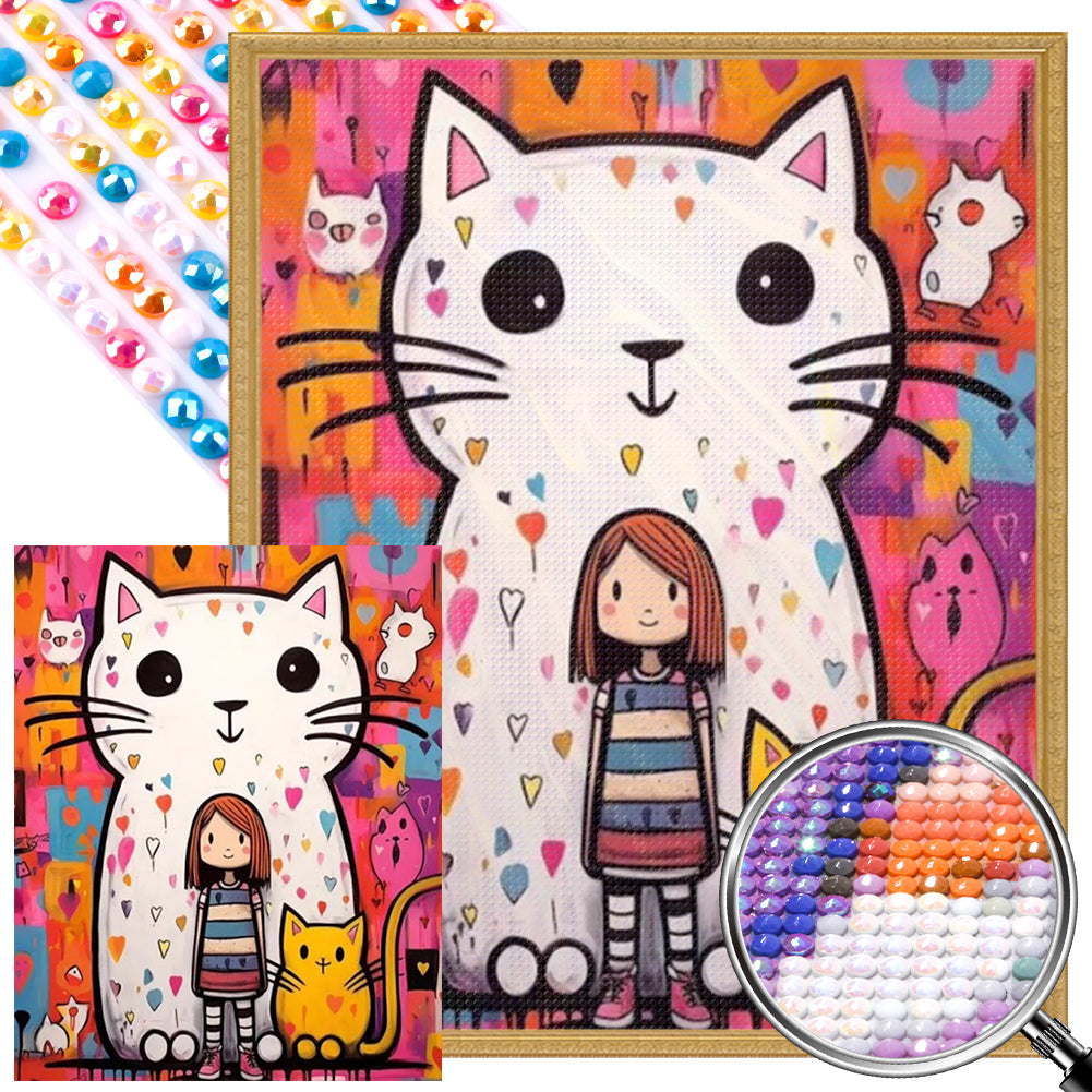 AB Diamond Painting - Full Round - Cat And Girl (40*50CM)