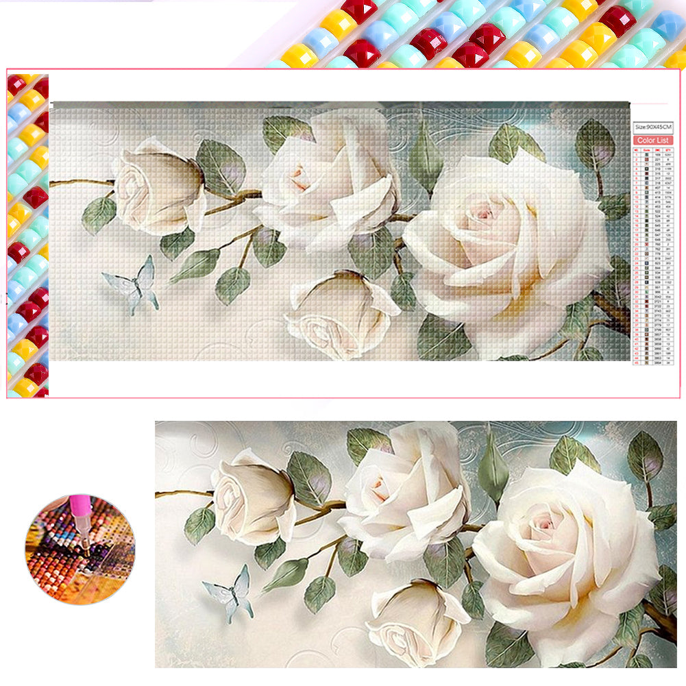 Diamond Painting - Full Square - White Rose (90*45CM)