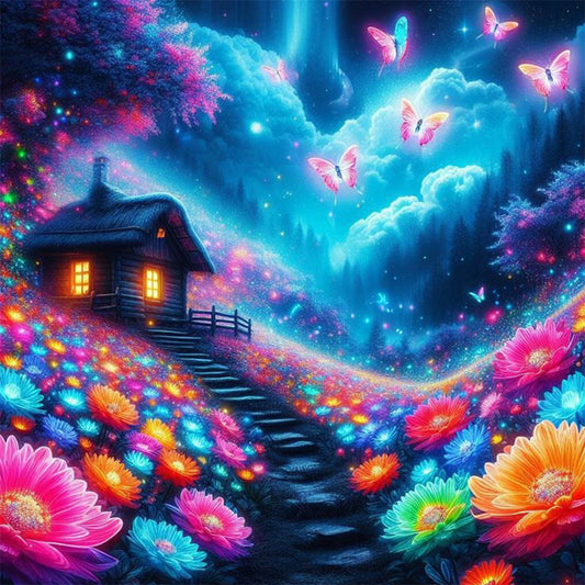 Diamond Painting - Full Round - Butterfly Hut At Night (30*30CM)
