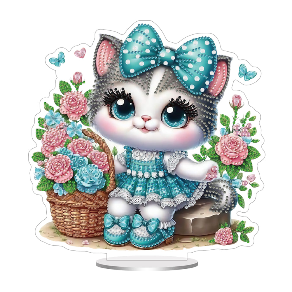 Acrylic Special Shape Cat Flower Diamond Painting Desktop Ornaments for Home