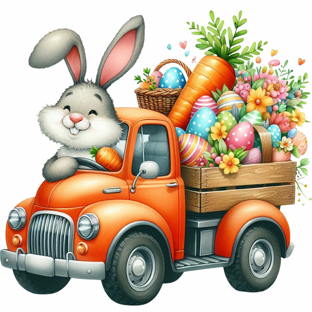 Diamond Painting - Full Round - Easter Bunny Car (40*40CM)