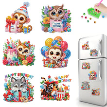 Load image into Gallery viewer, 6Pcs Acrylic Animals Birthday Diamond Painting Fridge Magnet DIY Fridge Stickers
