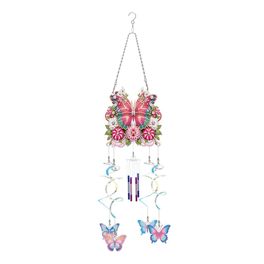 Flower Butterfly Double Sided Diamond Painting Wind Chime for Window Decor