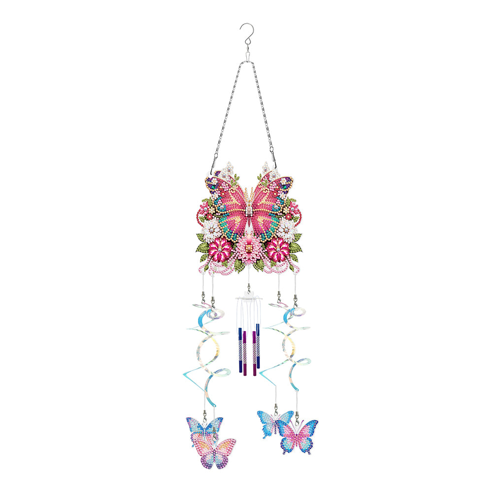 Flower Butterfly Double Sided Diamond Painting Wind Chime for Window Decor