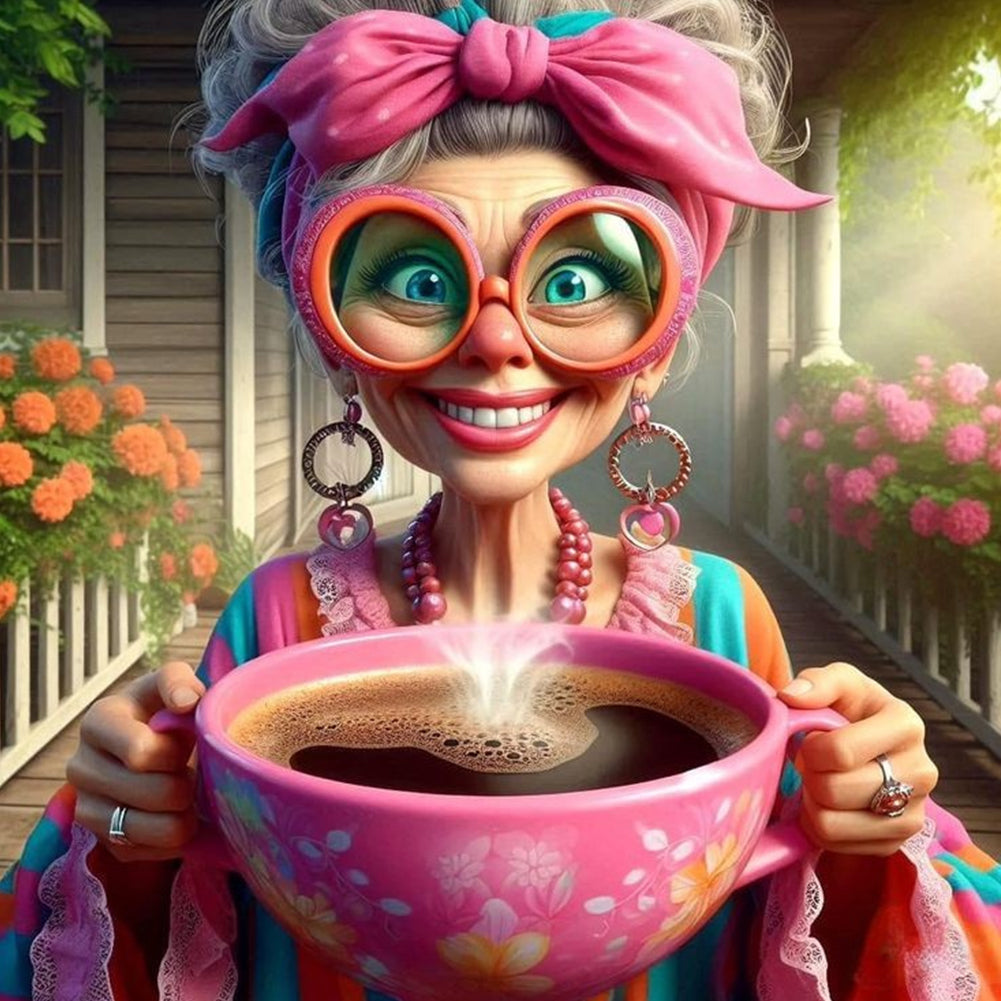 Diamond Painting - Full Round - Coffee Grandma (40*40CM)