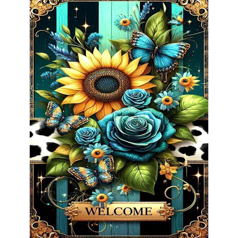 Diamond Painting - Full Round - Sunflower Butterfly Blue Rose (30*40CM)