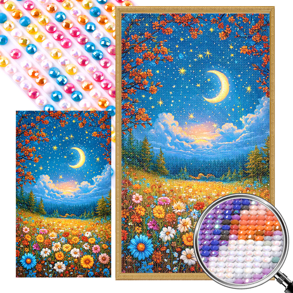 AB Diamond Painting - Full Round - Flower Sea Scenery Under The Moon (40*70CM)