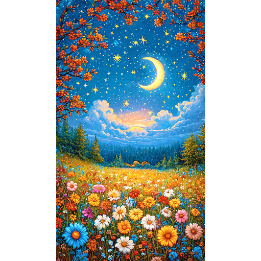 AB Diamond Painting - Full Round - Flower Sea Scenery Under The Moon (40*70CM)