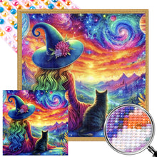 Load image into Gallery viewer, AB Diamond Painting - Full Round - Witch And Black Cat (50*50CM)
