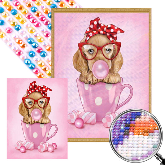 AB Diamond Painting - Full Round - Fashionable Puppy In The Cup (30*40CM)