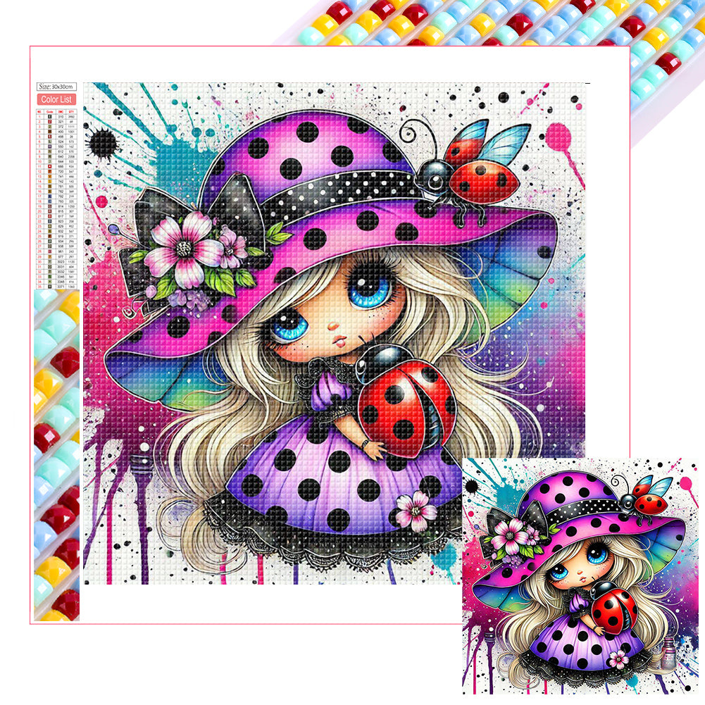 Diamond Painting - Full Square - Colorful Ladybug Girl (30*30CM)