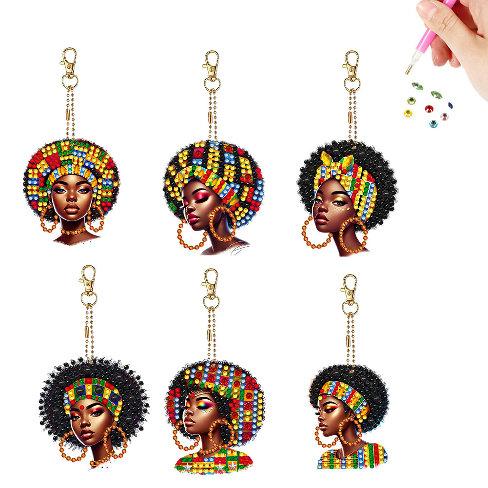 6Pcs Double Sided Special Shape Animals Diamond Art Keyring for Beginners Adults