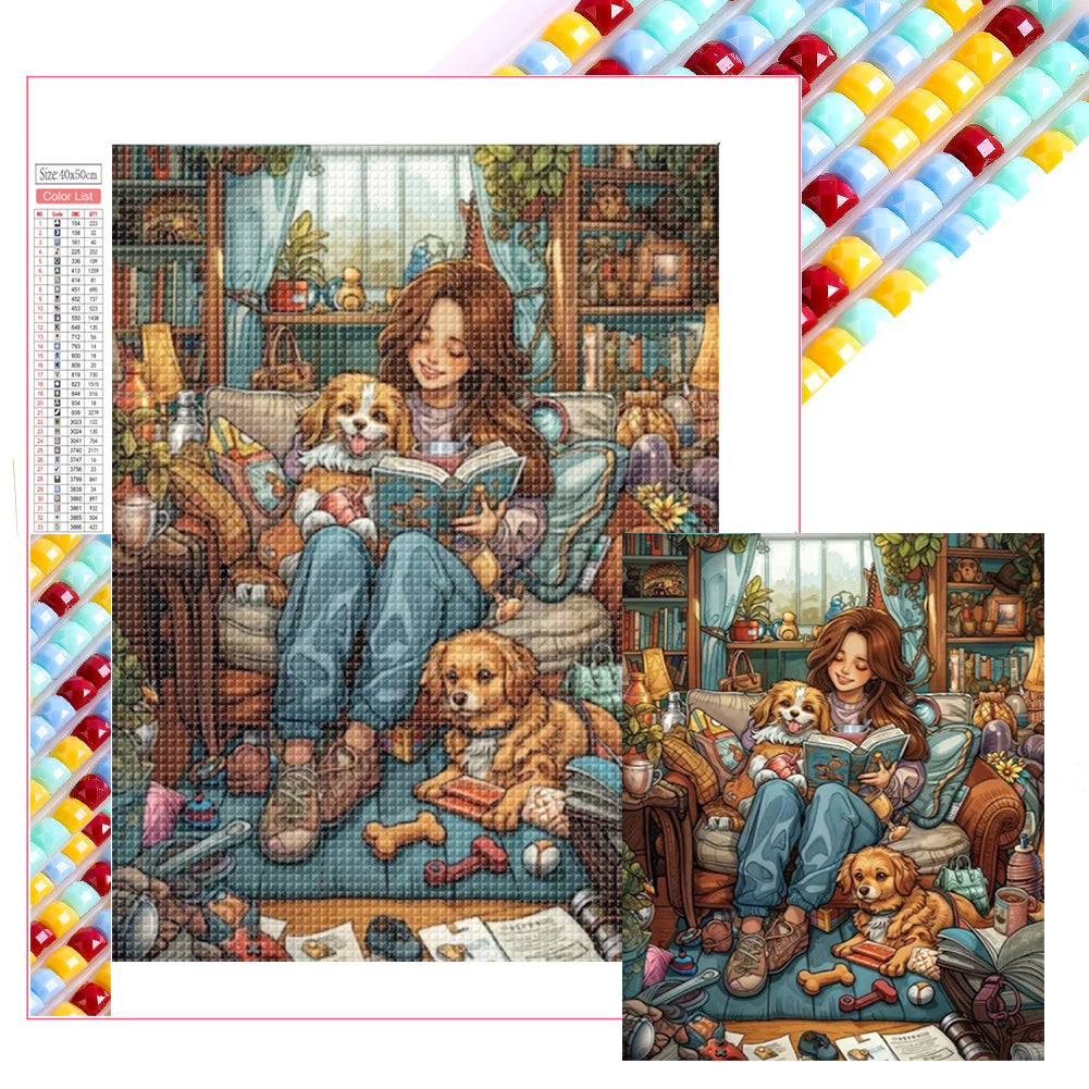 Diamond Painting - Full Square - Dog Accompanying Girl (40*50CM)
