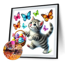 Load image into Gallery viewer, Diamond Painting - Full Round - Cat Chasing Butterflies (40*40CM)
