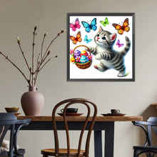 Load image into Gallery viewer, Diamond Painting - Full Round - Cat Chasing Butterflies (40*40CM)
