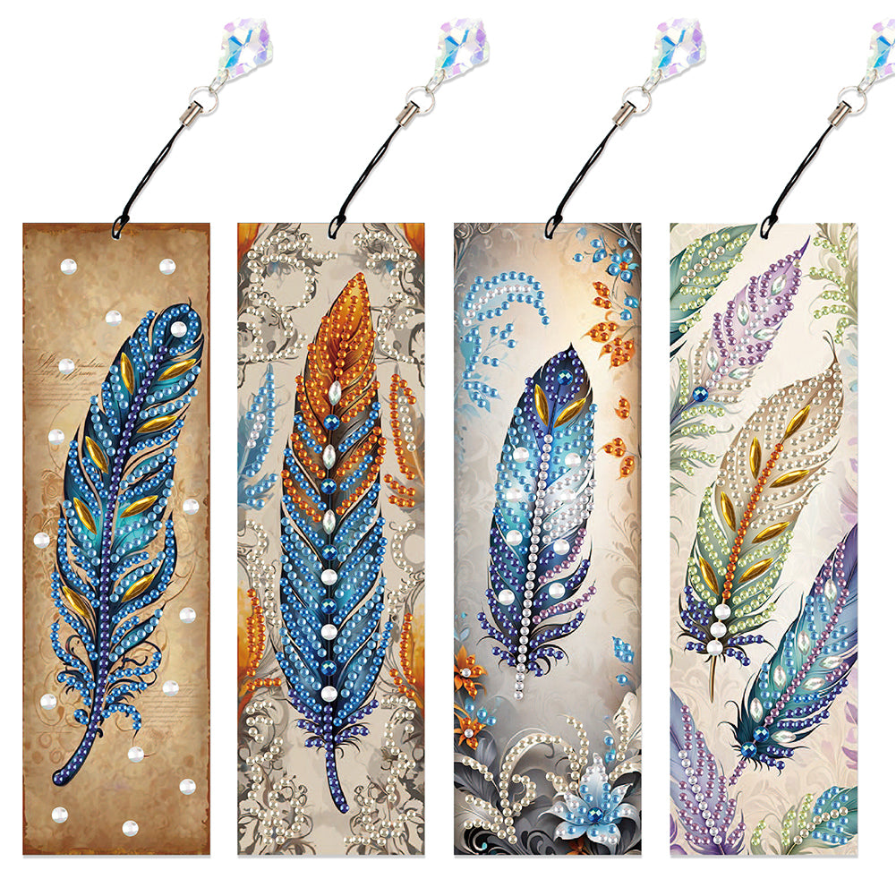 4Pcs Special Shape Feathers Diamond Painting Bookmark Making Kit for Book Lovers