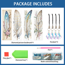 Load image into Gallery viewer, 4Pcs Special Shape Feathers Diamond Painting Bookmark Making Kit for Book Lovers
