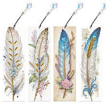 Load image into Gallery viewer, 4Pcs Special Shape Feathers Diamond Painting Bookmark Making Kit for Book Lovers
