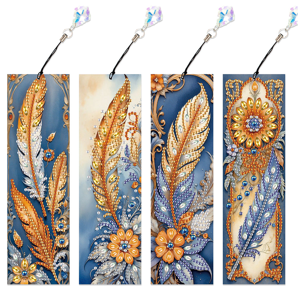 4Pcs Special Shape Feathers Diamond Painting Bookmark Making Kit for Book Lovers